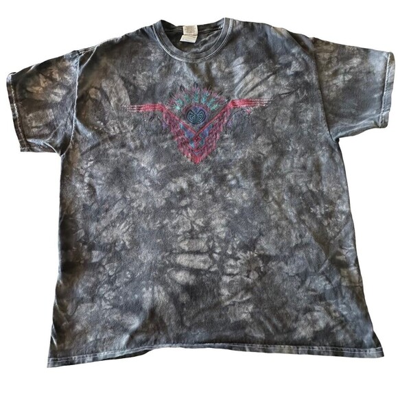 Native American T-shirt Adult XL Gray Tie Dye Man in the Maze Feather Print - Picture 1 of 3